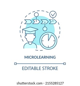 Microlearning turquoise concept icon. New skill you can learn abstract idea thin line illustration. Small content pieces. Isolated outline drawing. Editable stroke. Arial, Myriad Pro-Bold fonts used
