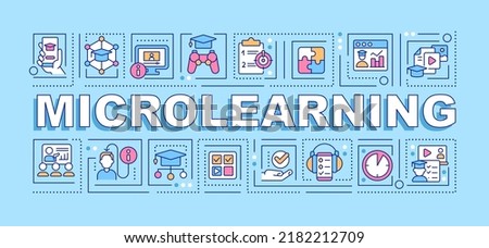 Microlearning word concepts blue banner. Online education. E learning. Infographics with editable icons on color background. Isolated typography. Vector illustration with text. Arial-Black font used