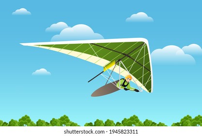 Microlight aircraft. Extreme Outdoors Sport Activity, Sky Diving Sportsman Flying Paraplane Cartoon Flat Vector Illustration