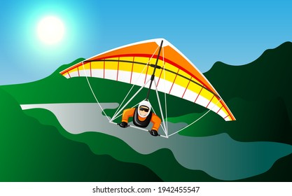 Microlight aircraft. Man on a hang glider. Vector illustration EPS10