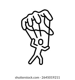 Micromanagement Icon Vector, Puppet Control Hand Holding Small Person Symbol, Outline for Burnout, Workplace Domination, and Loss of Autonomy at Work