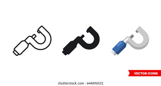 Micrometer icon of 3 types: color, black and white, outline. Isolated vector sign symbol.