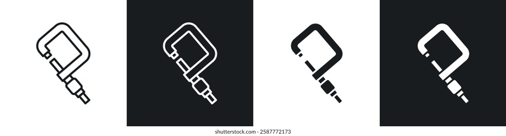 Micrometer icon set black and white colors. Graphic Vector icons pack