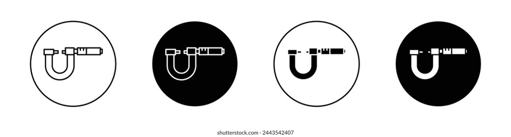 Micrometer icon set. engineering industry diameter measurement tool vector symbol. mechanical industrial object exact measure micrometer device sign.