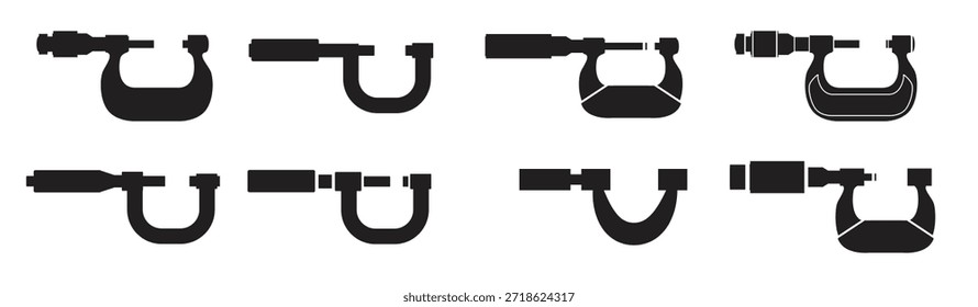 Ilustração vetorial do conjunto de ícones do micrômetro