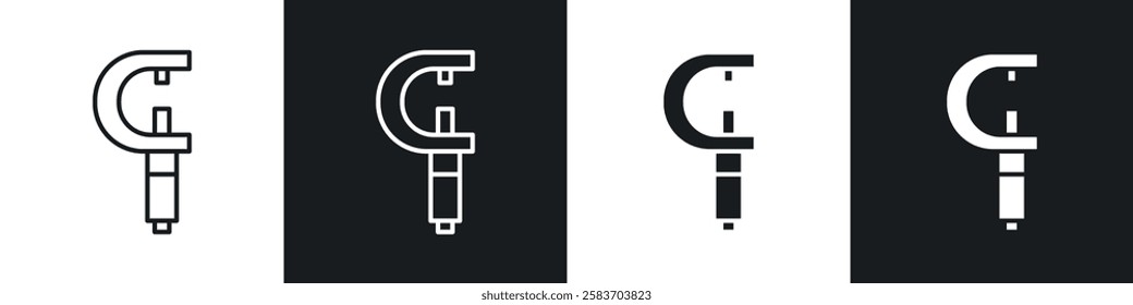 Micrometer icons collection in black and white filled and line versions