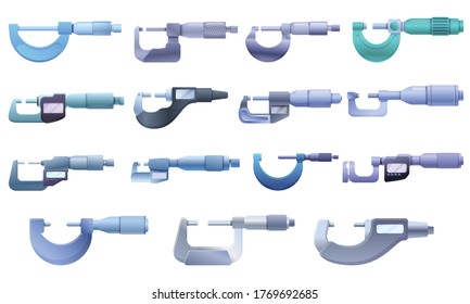 Micrometer icons set. Cartoon set of micrometer vector icons for web design