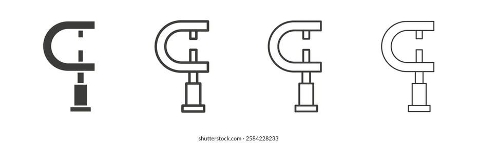 Micrometer icons set. Liner outlined and flat black color