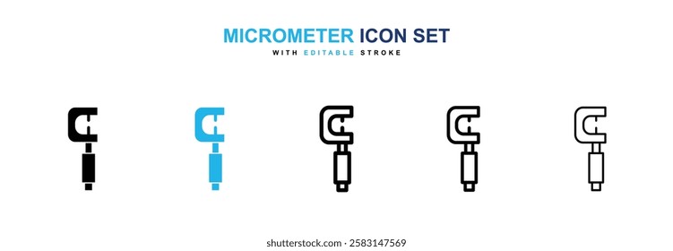 Micrometer icons vector collection in black and blue colors on white background