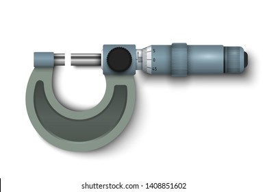 Micrometer. Measuring engineer tool. Universal device designed to measure linear dimensions. Vector illustration isolated on white background.