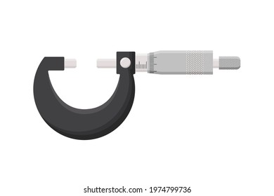 Micrometer. Measuring engineer tool. Universal device designed to measure linear dimensions. Vector illustration isolated on white background. Vector illustration