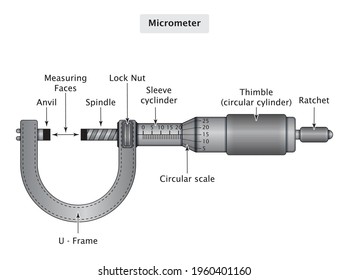 Micrometer Screw Gauge Anatomy Physics Education Diagram With Label Vector Illustration