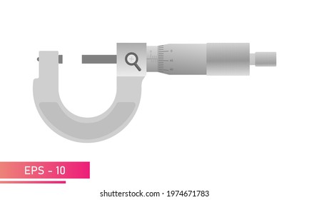 The micrometer is smooth with a measuring scale. Realistic design. On a white background. Tools for the specialist and engineer. Flat vector illustration.