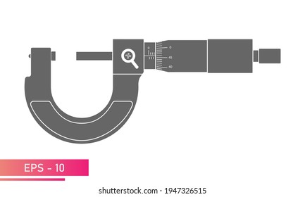 The micrometer is smooth with a measuring scale. Solid design. On a white background. Tools for the specialist and engineer. Flat vector illustration.