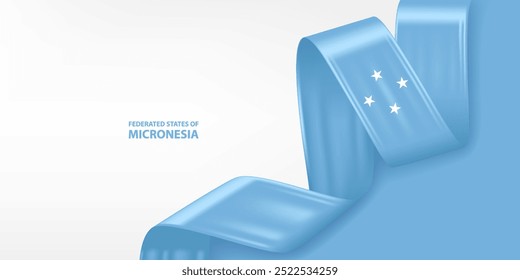 Micronesia 3D ribbon flag. Bent waving 3D flag in colors of the Federated States of Micronesia flag. Federated States of Micronesia flag background design.