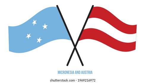 Micronesia and Austria Flags Crossed And Waving Flat Style. Official Proportion. Correct Colors.