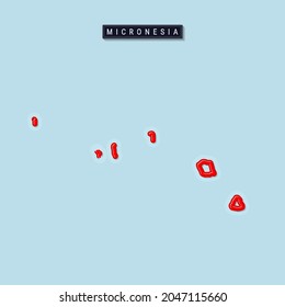 Micronesia bold outline map. Glossy red border with soft shadow. Country name plate. Vector illustration.