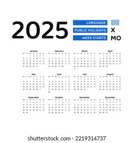 Micronesia Calendar 2025. Week starts from Monday. Vector graphic design. English language.