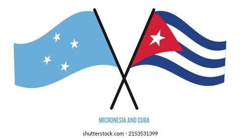 Micronesia and Cuba Flags Crossed And Waving Flat Style. Official Proportion. Correct Colors.