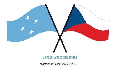 Micronesia and Czech Republic Flags Crossed And Waving Flat Style. Official Proportion. Correct Colors.