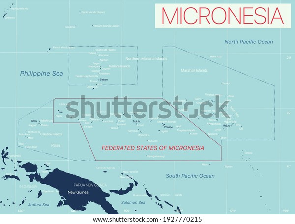 Micronesia Detailed Editable Map Cities Towns Stock Vector (Royalty ...