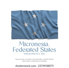 Micronesia, Bandera de los Estados Federados, Celebrando el Día de la Independencia. Resumen ondeando la bandera en el fondo blanco Bandera del país.