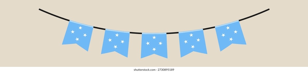 Mikronesien Fahne brennt an einer Schnur für eine nationale Feiertag, eine patriotische und festliche Vektordekoration hängen.