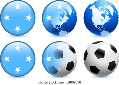 Micronesia Flag Button with Global Soccer Event Original Illustration