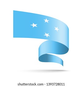Micronesia flag in the form of wave ribbon vector illustration on white background.