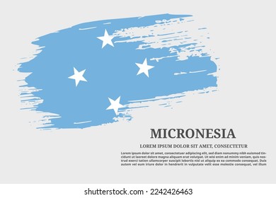 Afiche de texto y brocha de tobillo de bandera de Micronesia, vector