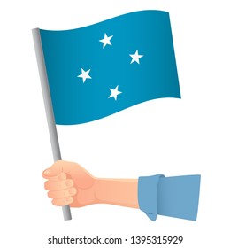 Micronesia flag in hand. Patriotic background. National flag of Micronesia vector illustration