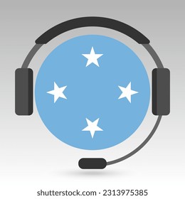 Micronesia flag with headphones, support sign. Vector illustration.