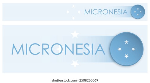 Micronesia flag horizontal web banner in modern neomorphism style. Webpage Micronesia country header button for mobile application or internet site. Vector