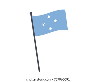 Micronesia flag. The national flag of Micronesia on a pole. The waving flag. The sign and symbol of the country. Realistic vector on white.