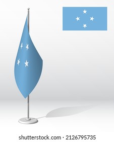 MICRONESIA flag on flagpole for registration of solemn event, meeting foreign guests. MICRONESIA National independence day. Realistic 3D vector on white