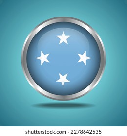 The Micronesia flag. Round glossy. Silver frame. Isolated on color gradient background