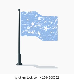 Micronesia flag with scratches waving on flagpole with shadow in vector