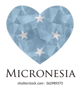 Micronesia flag shape heart in geometric rumpled triangular low poly origami style graphic illustration,mosaic polygonal style.Symbol of love to country.Retro or vintage style background.