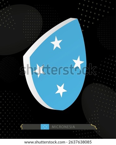 Micronesia Flag Shield icon in 3D on Dark Modern Abstract Rugby Background. Perfect for sports events, heritage themes, national celebrations, and patriotic designs.