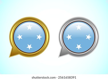 Micronesia flag speech bubble. Speaking flag icon in gold and silver color