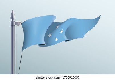 Símbolo del estado de bandera de Micronesia aísla bandera nacional. Tarjeta de saludo Día Nacional de las islas pequeñas en el Océano Pacífico occidental. Afiche de la ilustración: Estados Federados de Micronesia con bandera realista