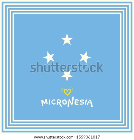 Micronesia Flag's Four Stars symbol on a Light Blue field inside square art frame - Vector