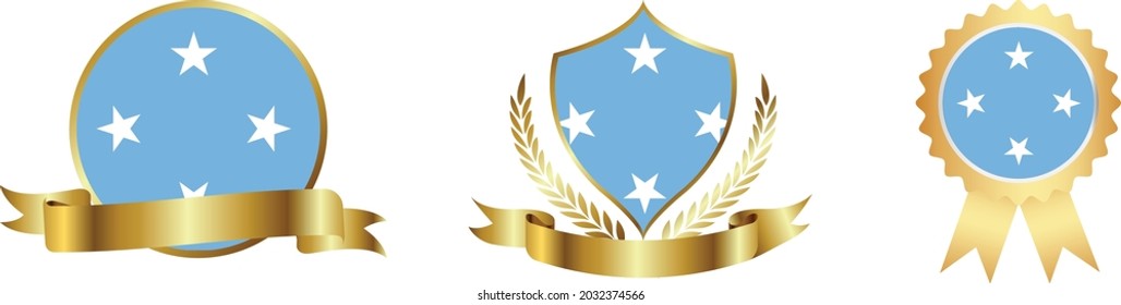 Micronesia flags. Symbols of countries map
