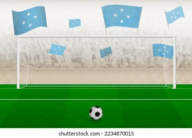 Micronesia football team fans with flags of Micronesia cheering on stadium, penalty kick concept in a soccer match. Sports vector illustration.