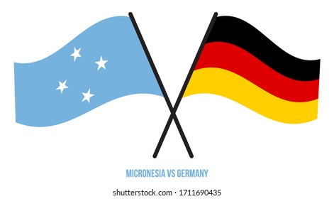 Micronesia and Germany Flags Crossed And Waving Flat Style. Official Proportion. Correct Colors.