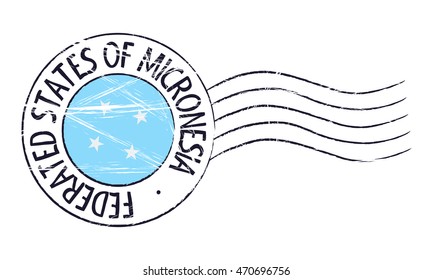 Micronesia grunge postal stamp and flag on white background