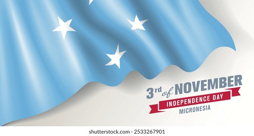 Micronesia independence day vector banner, greeting card. Micronesian wavy flag in 3rd of November national patriotic holiday horizontal design