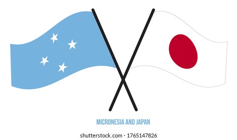 Micronesia and Japan Flags Crossed And Waving Flat Style. Official Proportion. Correct Colors.