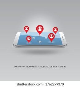 MICRONESIA job search icon on national flag. 3d image of telephone. Design for banners, posters, sites, advertising. Vector illustration. 