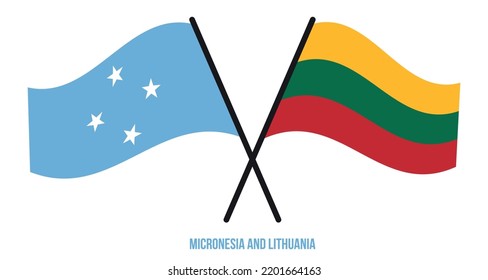 Micronesia and Lithuania Flags Crossed And Waving Flat Style. Official Proportion. Correct Colors.